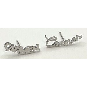 "Carmen" Pierced  Earrings Silver Tone Jewelry Personalized Spellout CARMEN